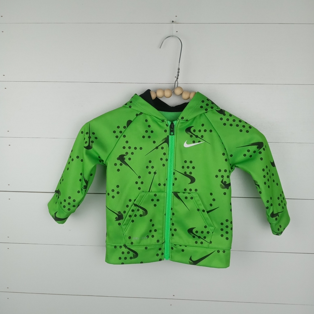 Nike boys 18 mos bright green with dotted swoosh design full zip jacket hooded